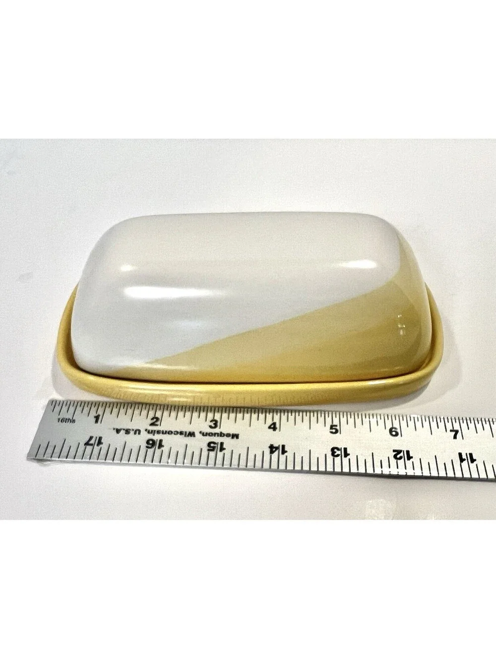 Threshold Stoneware Yellow White Covered Butter Dish 7inch